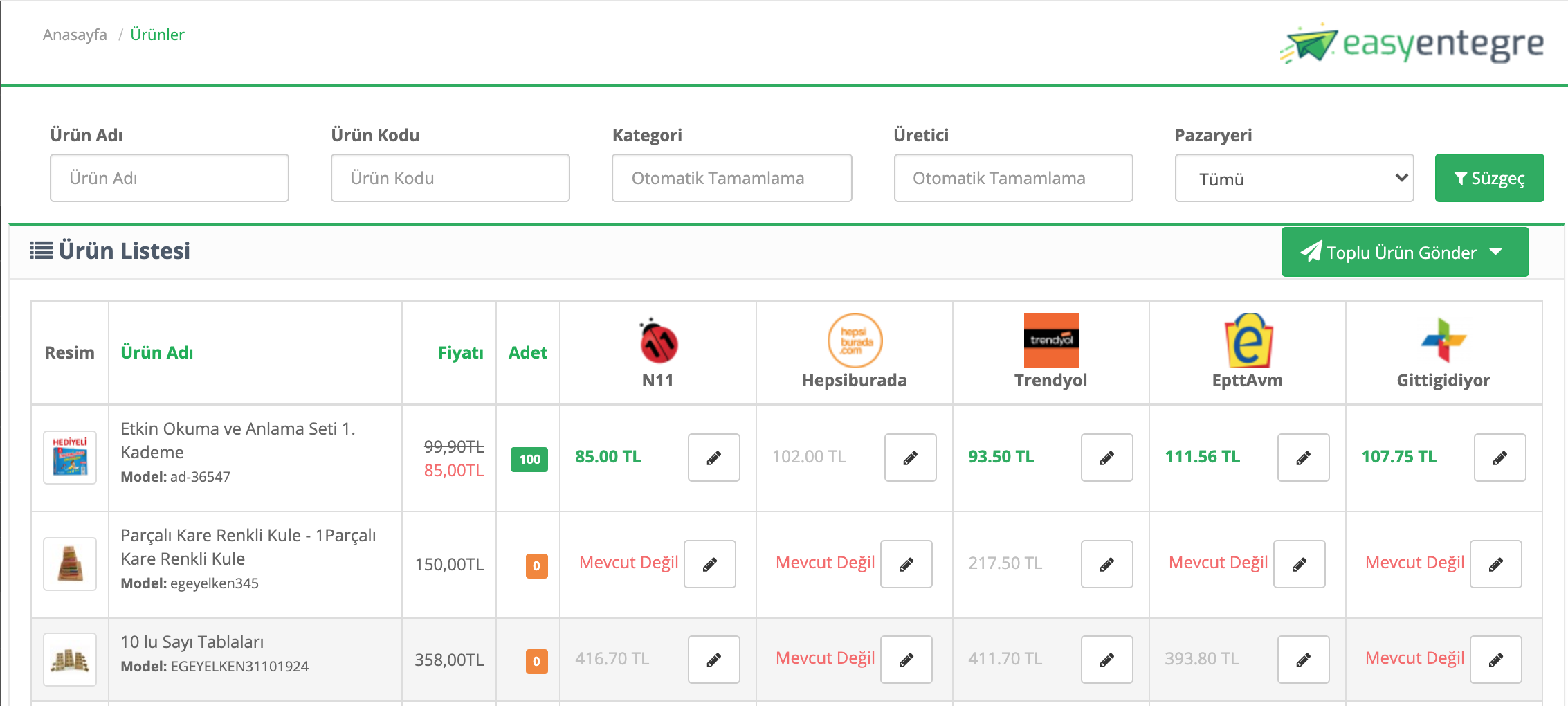 pazar yeri entegrasyonu - opencart modülü